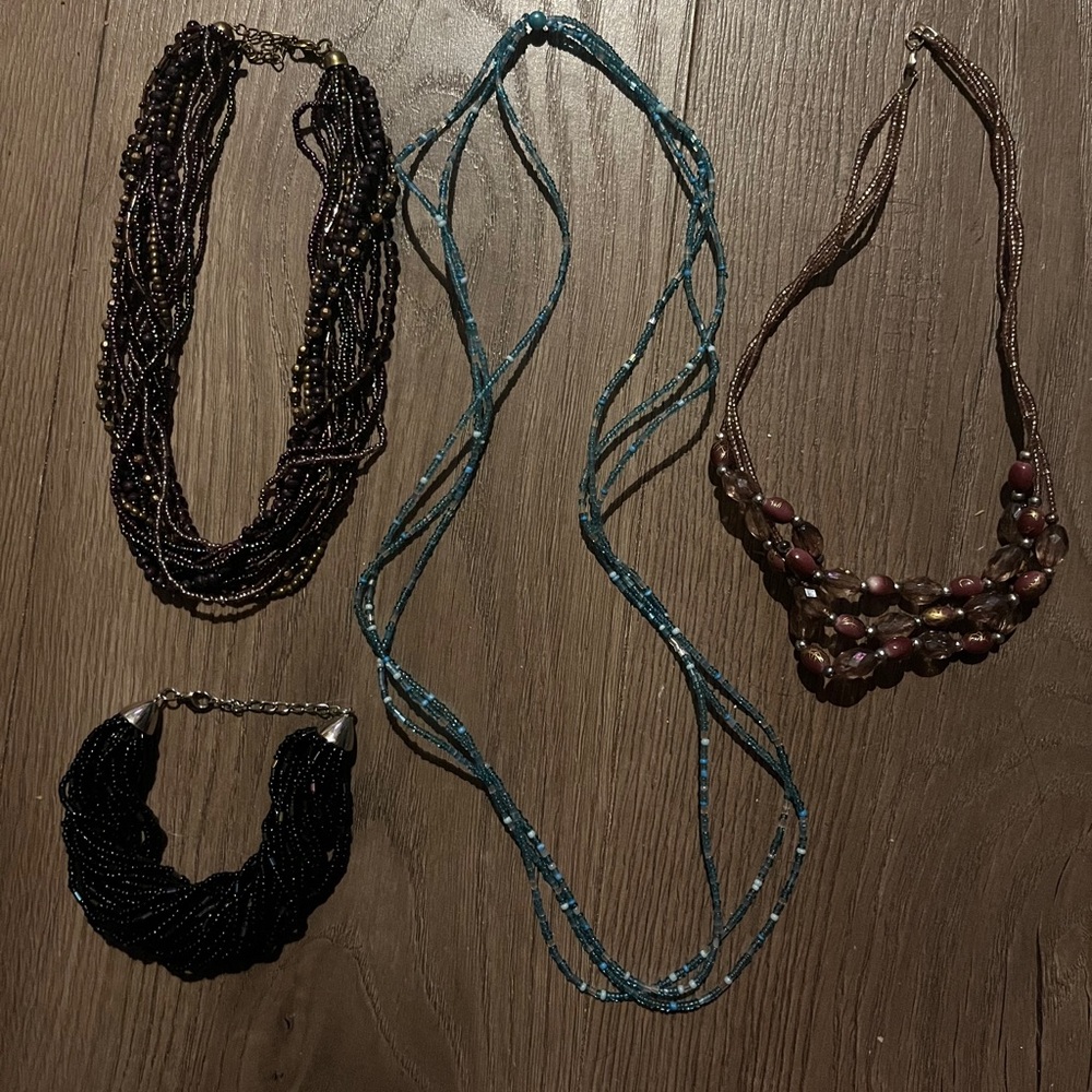 Sea bead necklaces and bracelet beachy boho chunky 4 vintage pieces Y2K retro